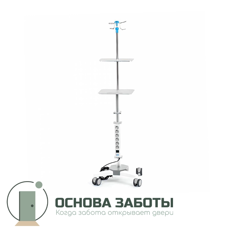 Инфузионная стойка-штатив с двумя полками для шприцевых насосов и мониторов слежения